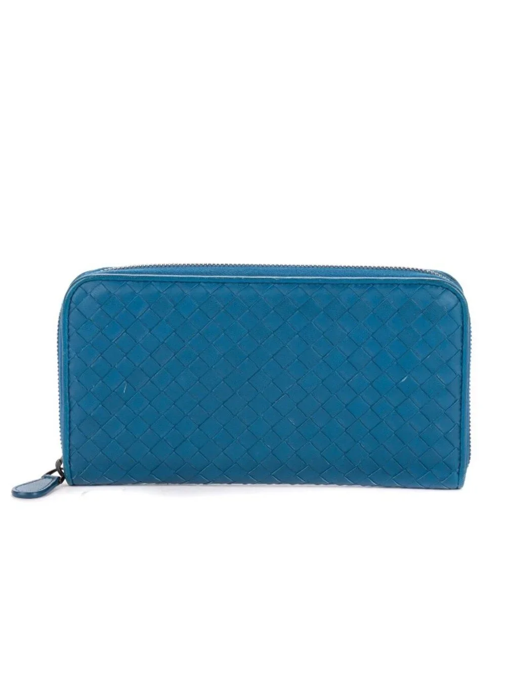 Bottega Veneta Zip Around Wallet Blue Intrecciato Calfskin Leathera